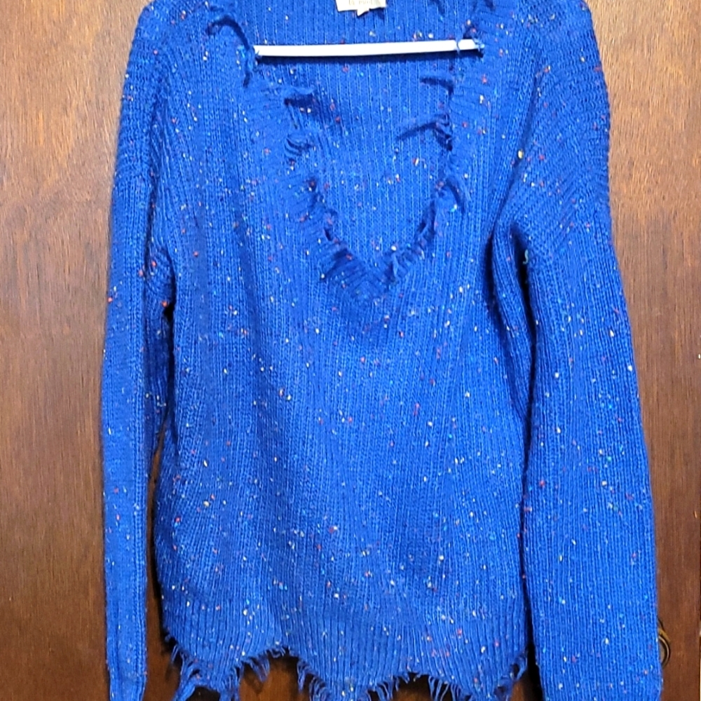 La Miel Confetti Distressed Cozy V Neck Knit